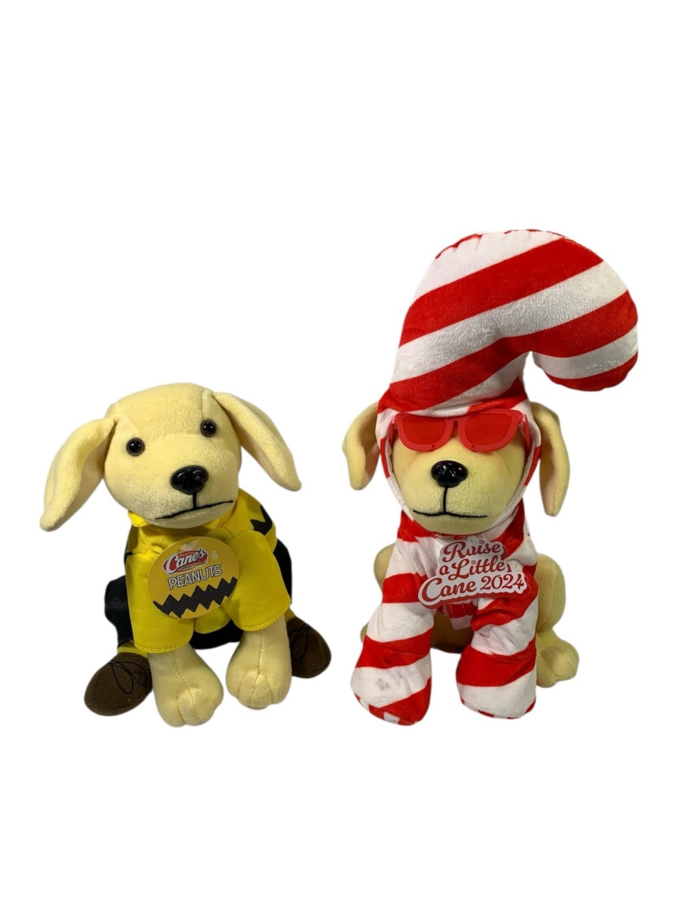 Raising Cane’s Candy Cane 2024 & 2021 Charlie Brown Plush Puppies NWT Collectors